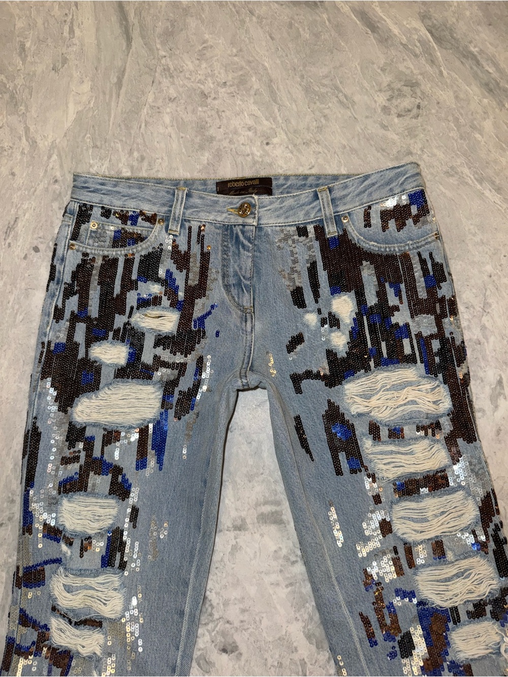 Roberto Cavalli Vintage Sequin Distressed Jeans